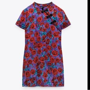 Zara red purple teal black Japanese style mini dress size small
